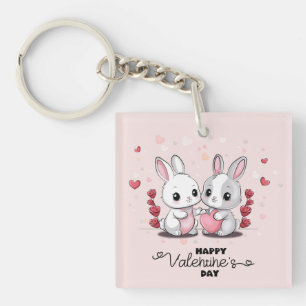 Cute Cartoon Rabbit Lovers Hearts Valentine’s Day Keychain