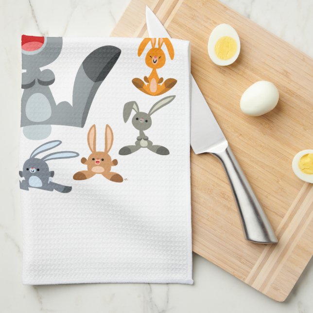 Cute Cartoon Rabbits Mandala Kitchen Towel (Quarter Fold)