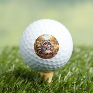 Cute Cartoon Raccoon Eating Strawberry Doughnut Golf Balls