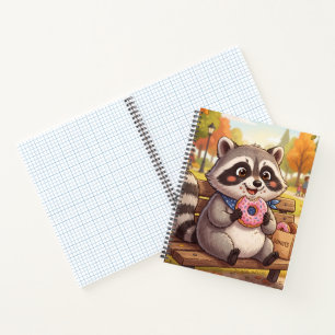 Cute Cartoon Raccoon Eating Strawberry Doughnut Notebook