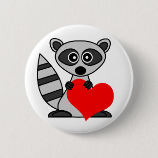 Cute Cartoon Raccoon Holding Heart 2 Inch Round Button