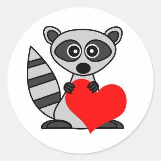 Cute Cartoon Raccoon Holding Heart Classic Round Sticker