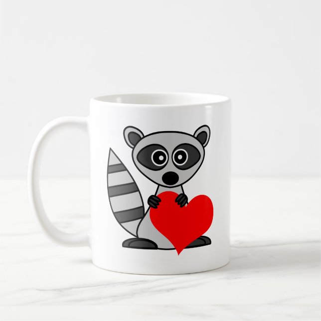 Cute Cartoon Raccoon Holding Heart Coffee Mug (Left)
