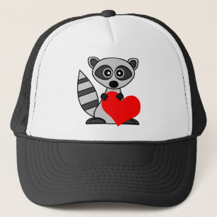 Cute Cartoon Raccoon Holding Heart Trucker Hat