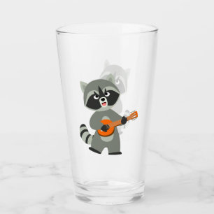 Cute Cartoon Raccoon Playing Banjo Glass Tumbler