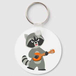 Cute Cartoon Raccoon Playing Banjo Keychain