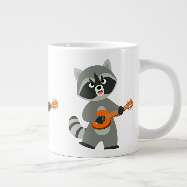 Cute Cartoon Raccoon Playing Banjo Large Coffee Mug (Right)