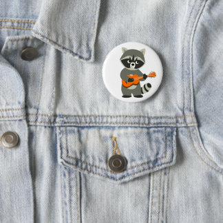 Cute Cartoon Raccoon Playing Guitar 2 Inch Round Button
