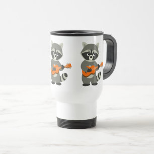 Cute Cartoon Raccoon Playing Guitar Commuter Mug