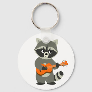 Cute Cartoon Raccoon Playing Guitar Keychain