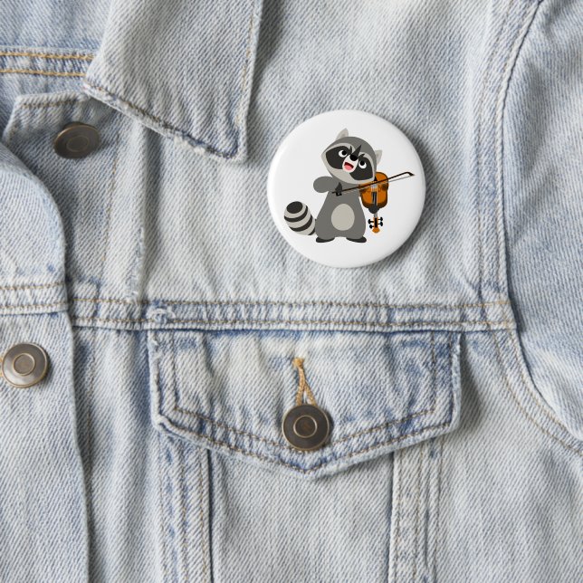 Cute Cartoon Raccoon Playing Violin 2 Inch Round Button (In Situ)