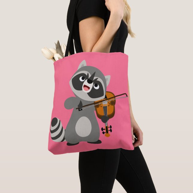 Cute Cartoon Raccoon Playing Violin Tote Bag (Close Up)