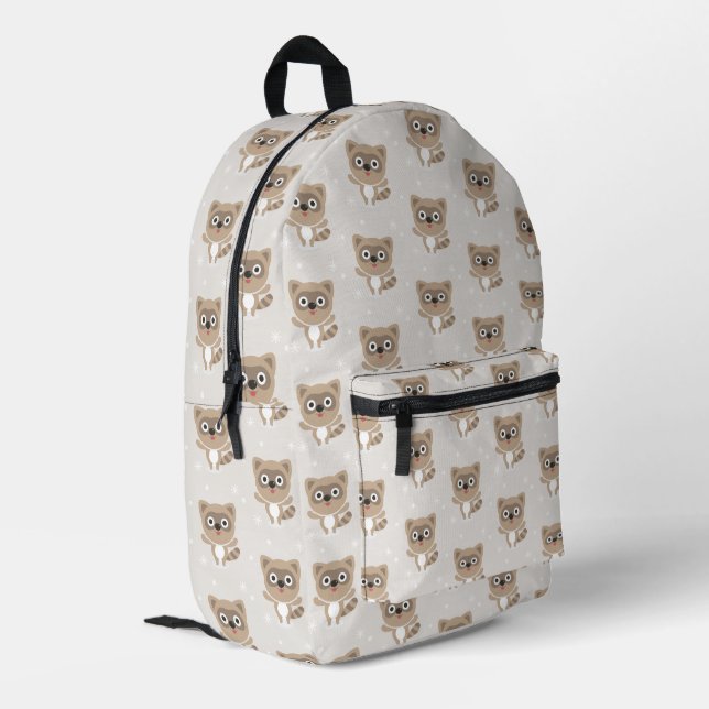 Cute Cartoon Raccoons Winter Pattern Printed Backpack (Back Corner Left)