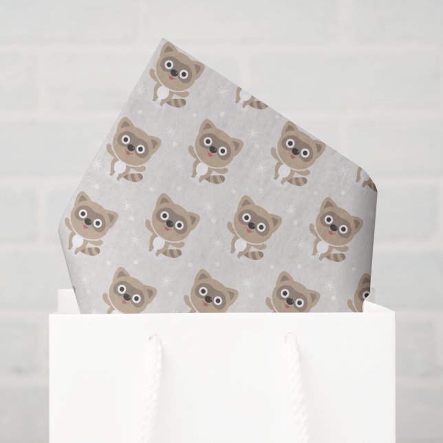 Cute Cartoon Raccoons Winter Pattern Tissue Paper (Gift Bag)