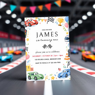 Cute Cartoon Race Car Kids Birthday   Invitation
