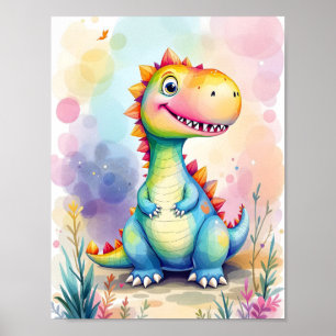 Cute Cartoon Rainbow Dinosaur Kids Poster