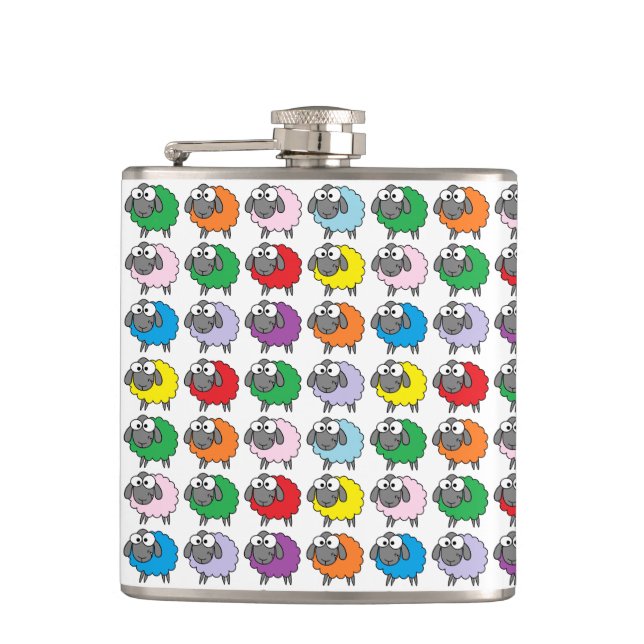 Cute Cartoon Rainbow Sheep Hip Flask (Front)