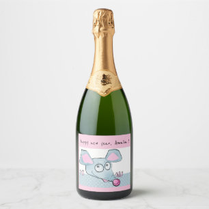 Cute cartoon rat mouse New Year 2020 symbol kids c Sparkling Wine Label