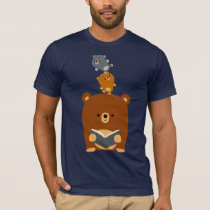 Cute Cartoon Reading Bear and Cubs T-Shirt