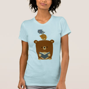 Cute Cartoon Reading Bear and Cubs Women T-Shirt