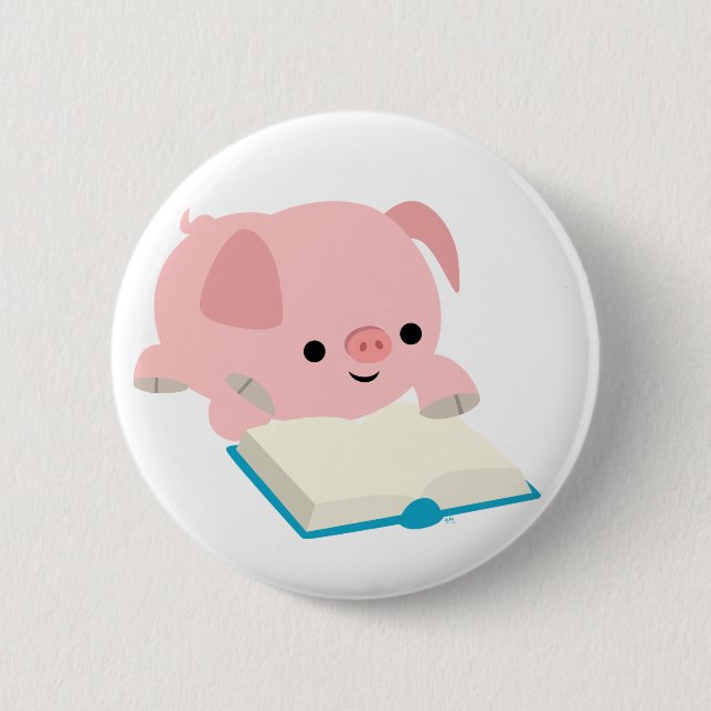 Cute Cartoon Reading Piglet  Button Badge (Front)