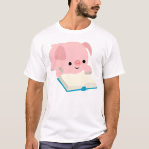 Cute Cartoon Reading Piglet  Children T-Shirt