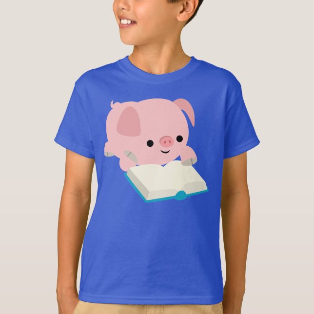 Cute Cartoon Reading Piglet Kids T-Shirt (Front)