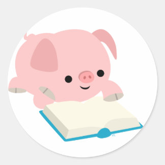 Cute Cartoon Reading Piglet Sticker