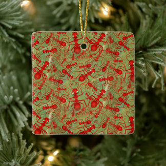 Cute Cartoon Red Ants Background Ceramic Ornament