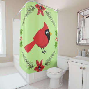 Cute Cartoon Red Cardinal with Flowers