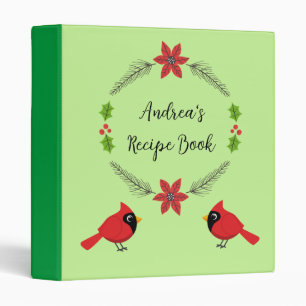Cute Cartoon Red Cardinal with Flowers Binder