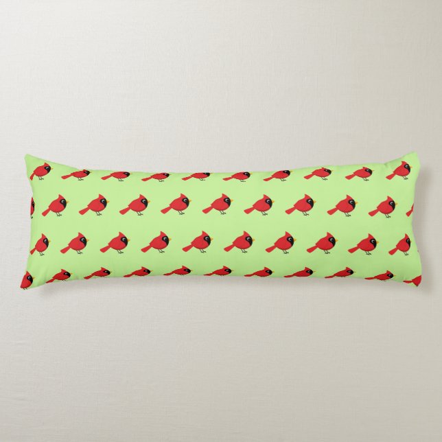Cute Cartoon Red Cardinal with Flowers Body Pillow (Front)