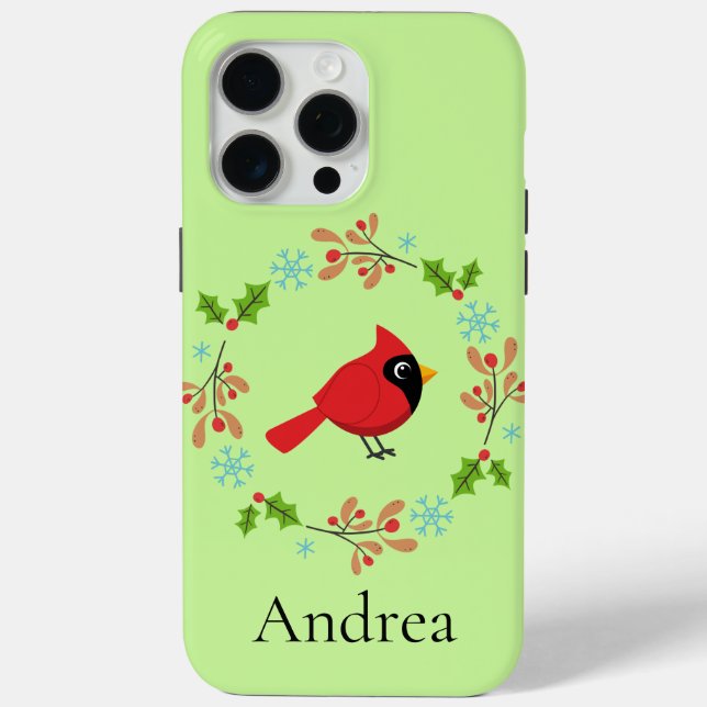 Cute Cartoon Red Cardinal with Flowers Case-Mate iPhone Case (Back)