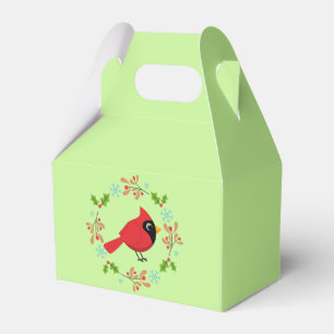 Cute Cartoon Red Cardinal with Flowers Favor Box