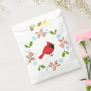 Cute Cartoon Red Cardinal with Flowers Favour Bag