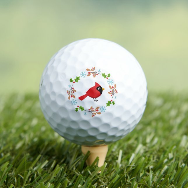 Cute Cartoon Red Cardinal with Flowers Golf Balls (Insitu Tee)