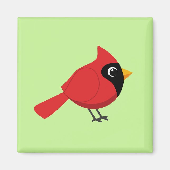 Cute Cartoon Red Cardinal with Flowers Magnet (Front)