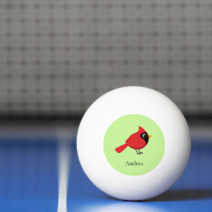 Cute Cartoon Red Cardinal with Flowers Ping Pong Ball