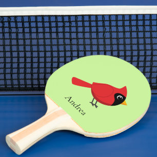 Cute Cartoon Red Cardinal with Flowers Ping Pong Paddle