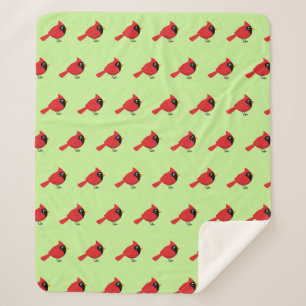 Cute Cartoon Red Cardinal with Flowers Sherpa Blanket