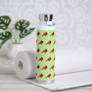Cute Cartoon Red Cardinal with Flowers Water Bottle