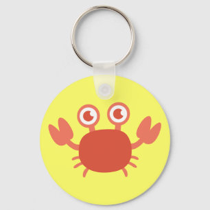 Cute Cartoon Red Crab with Bubbles Background Keychain