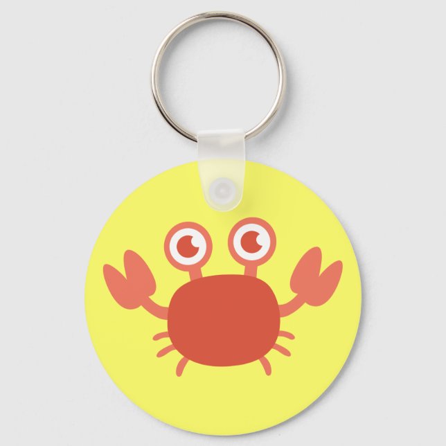 Cute Cartoon Red Crab with Bubbles Background Keychain (Front)
