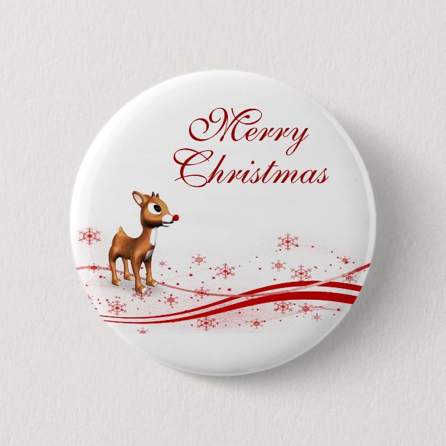 Cute Cartoon Reindeer Christmas 2 Inch Round Button (Front)