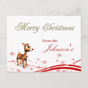 Cute Cartoon Reindeer Christmas Greeting Holiday Postcard
