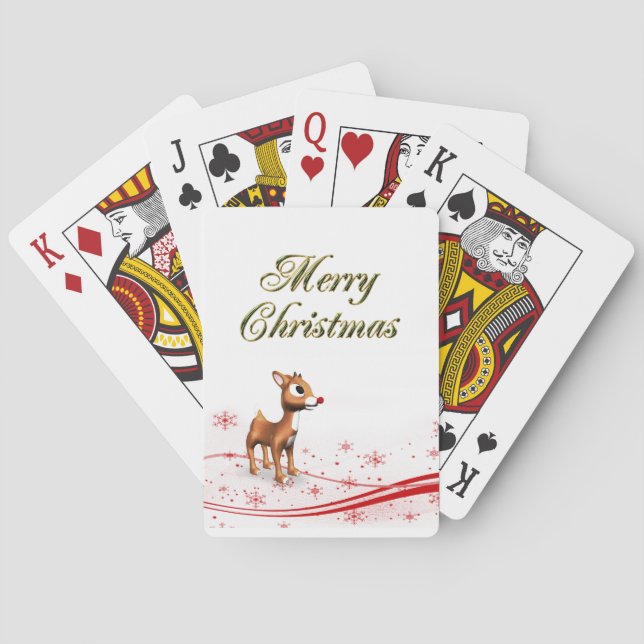 Cute Cartoon Reindeer Christmas Playing Cards (Back)