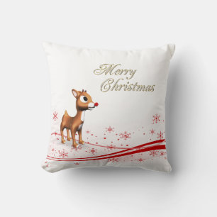 Cute Cartoon Reindeer Christmas Throw Pillow