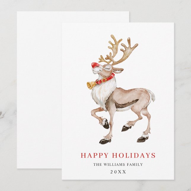 Cute Cartoon Reindeer Merry Christmas Greeting Holiday Card (Front/Back)