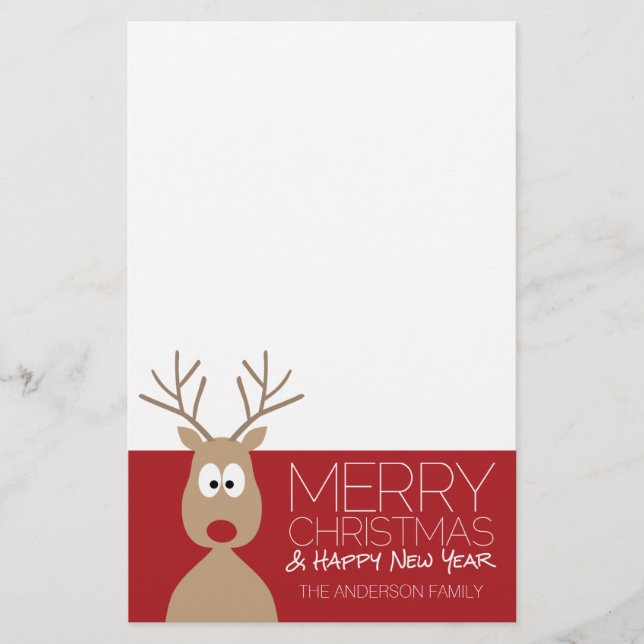 Cute Cartoon Reindeer - Merry Christmas Greeting Stationery (Front)