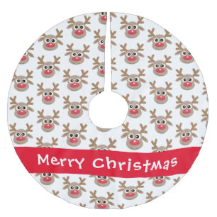 Cute Cartoon Reindeer Pattern Red White Brushed Polyester Tree Skirt